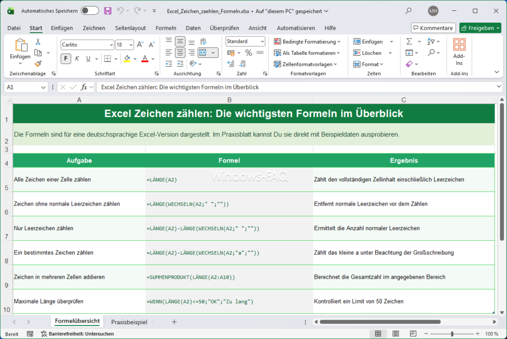Excel Zeichen zählen - Die wichtigsten Formeln im Überblick