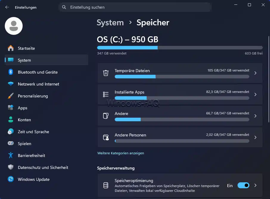 Freien Speicherplatz in den Windows Einstellungen abfragen