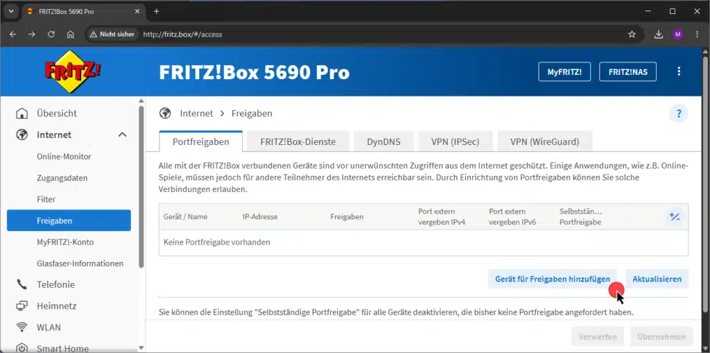 Fritzbox Portfreigaben