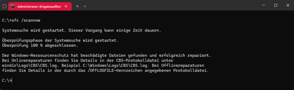 SFC Scannow hat eine CBS.LOG Datei erstellen
