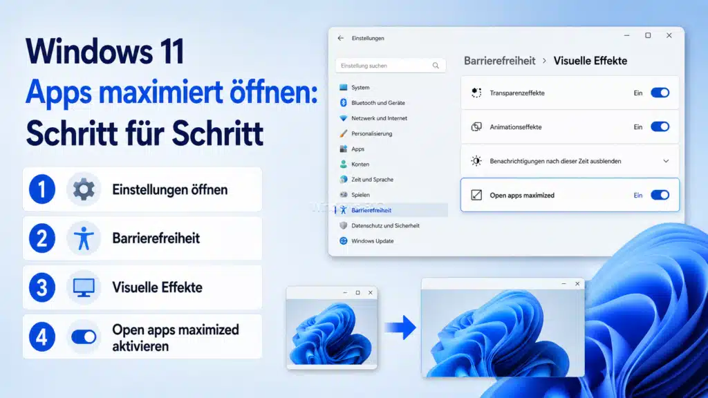 Windows 11 Apps maximiert öffnen Schritt für Schritt