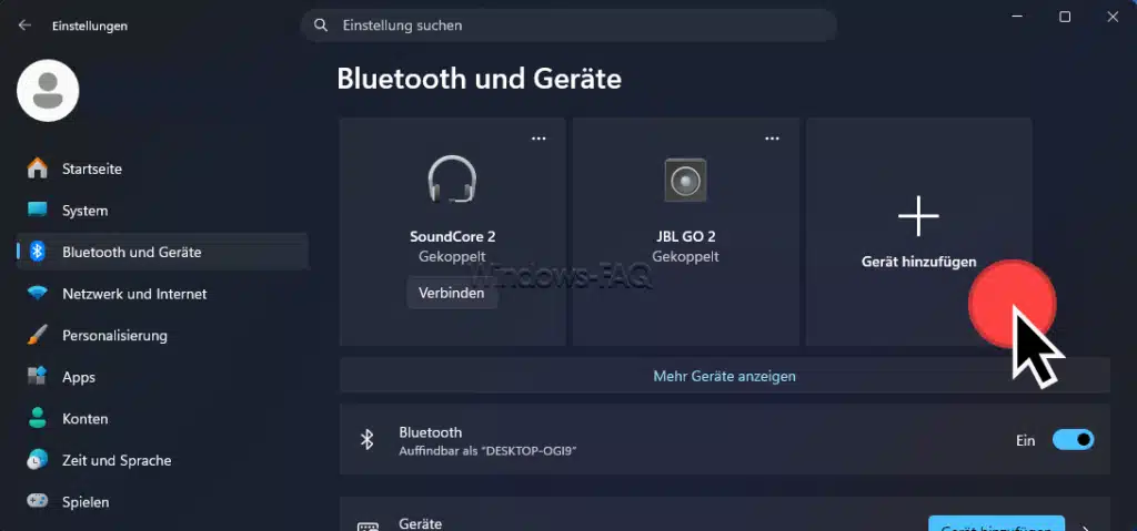 Windows Bluetooth und Geräte - Gerät hinzufügen