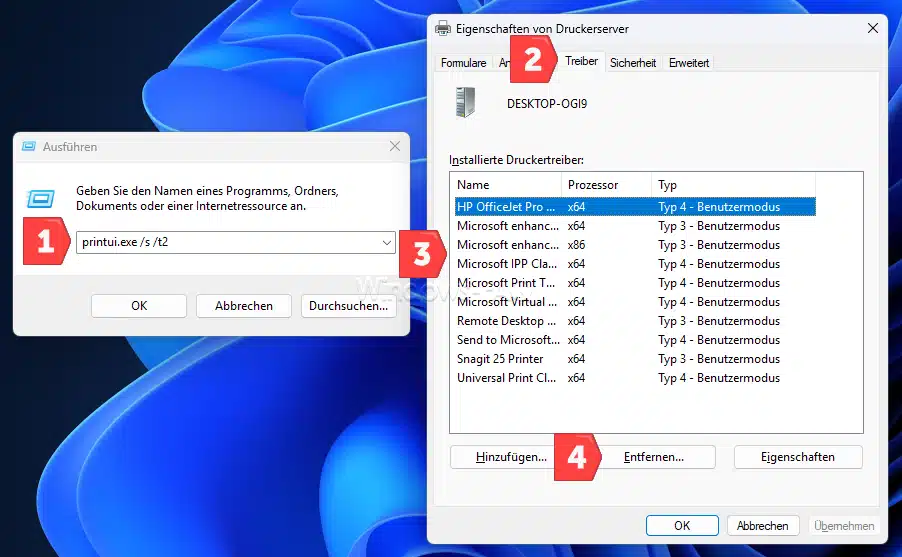 Windows Druckertreiber entfernen