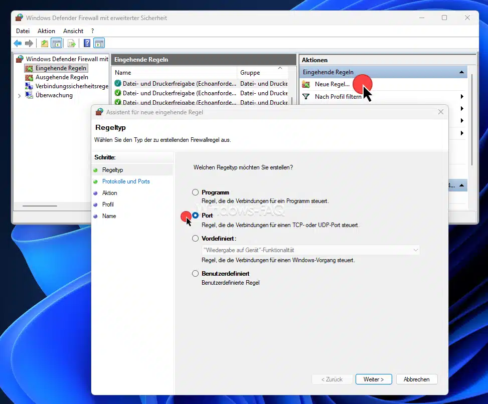Windows Firewall Neue Regel Port