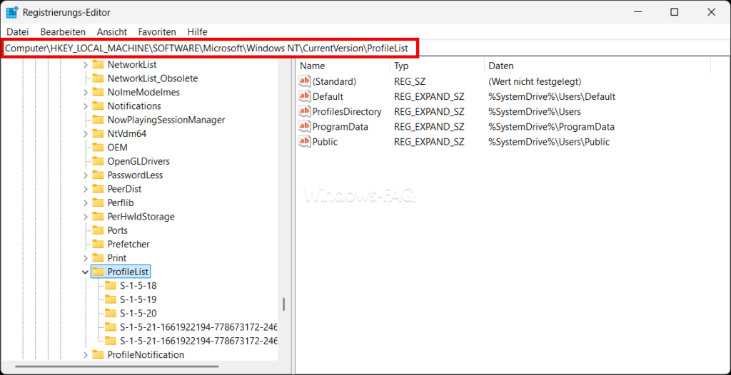 Windows Profile Registry ProfileList