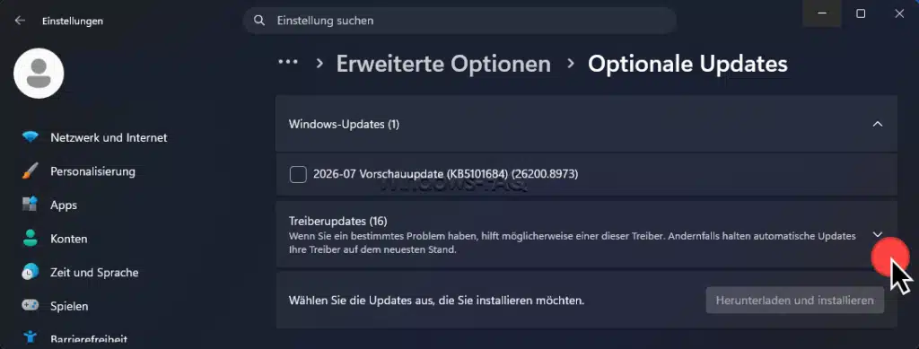 Windows optionale Treiberupdates