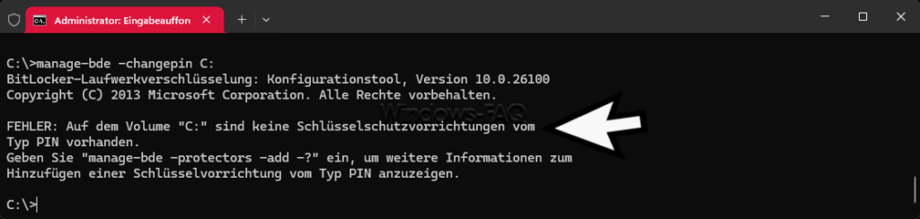 Auf dem Volume C sind keine Schlüsselschutzvorrichtungen vom Typ PIN vorhanden