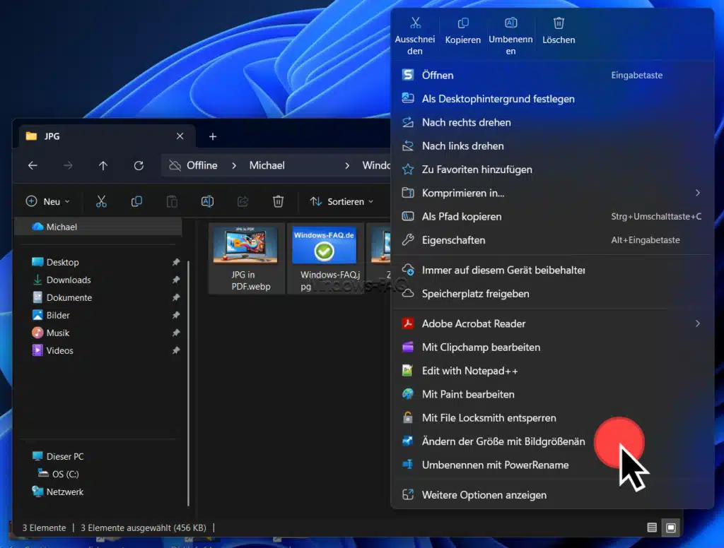Bildgrößenänderung - Image Resizer im Windows Explorer per rechter Maustaste