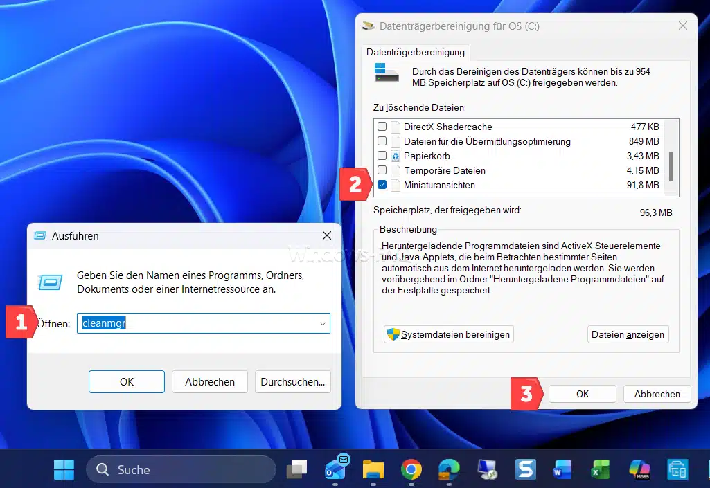 Datenträgerbereinigung Miniaturansichten löschen
