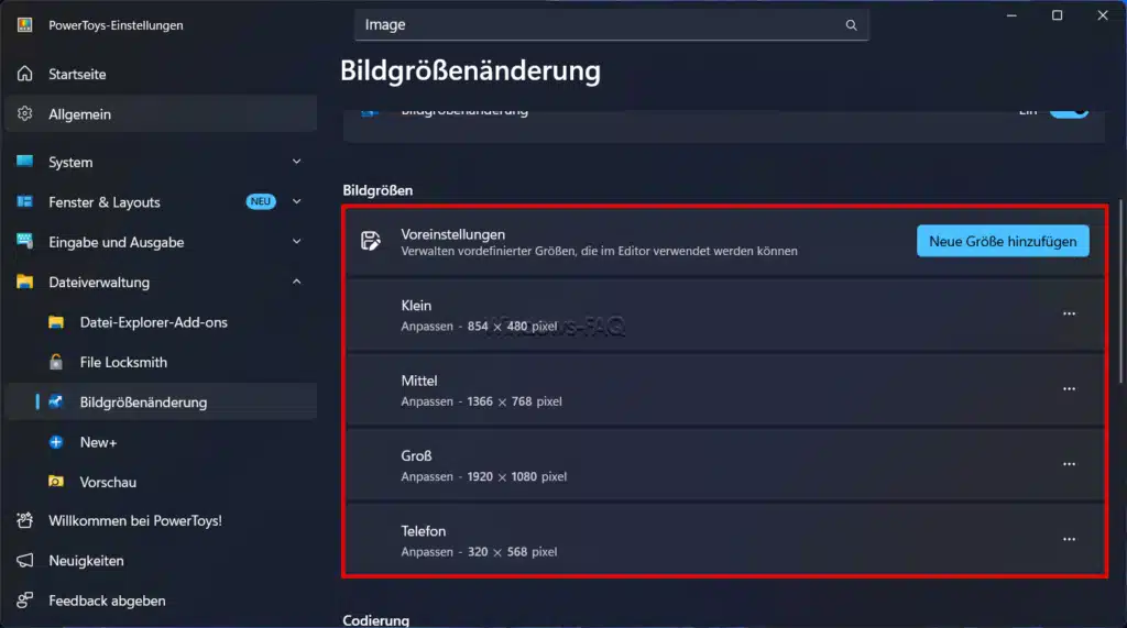 Image Resizer - Bildgrößenänderung - Voreingestellte und benutzerdefinierte Bildgrößen
