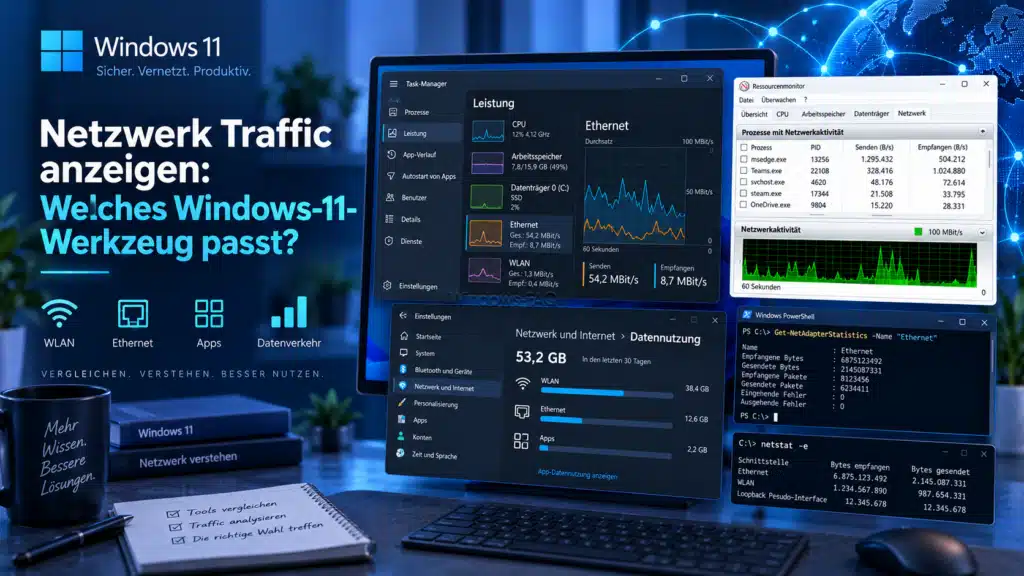 Netzwerk Traffic anzeigen - Welches Windows-11-Werkzeug passt