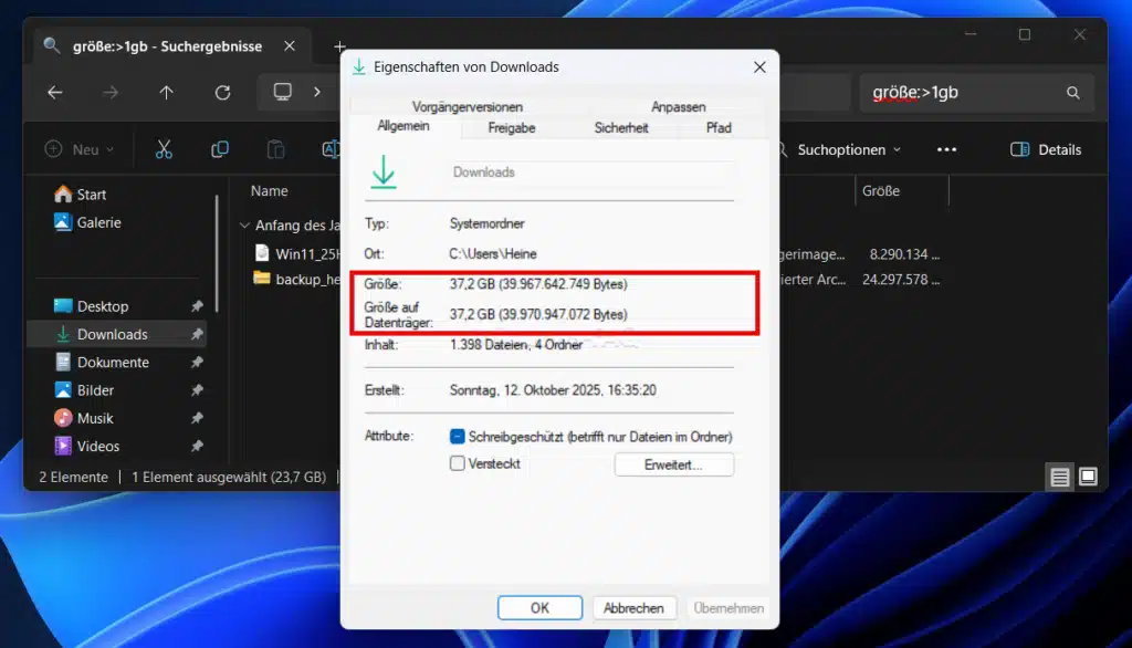 Ordnergröße im Windows-Explorer anzeigen