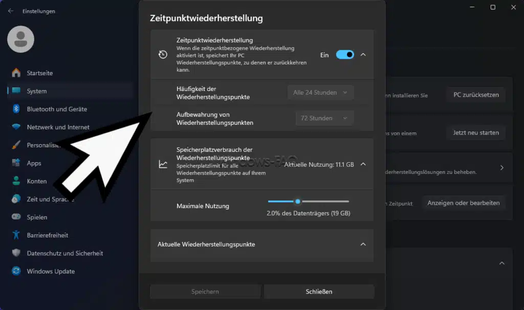 Point-in-time Restore bzw. Zeitpunktwiederherstellung bei 26H2