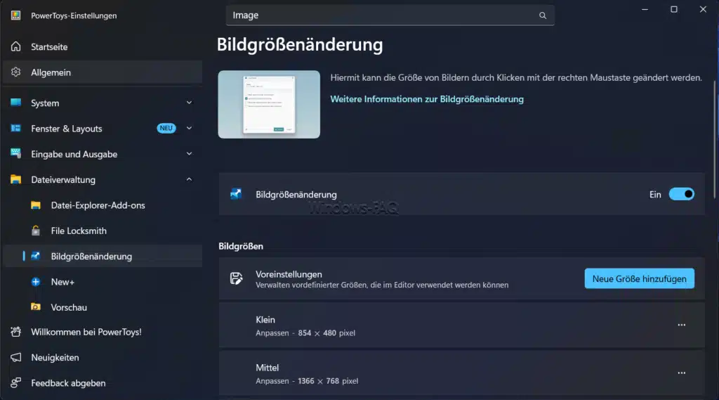 PowerToys Image Resizer - Bildgrößenänderung Einstellungen