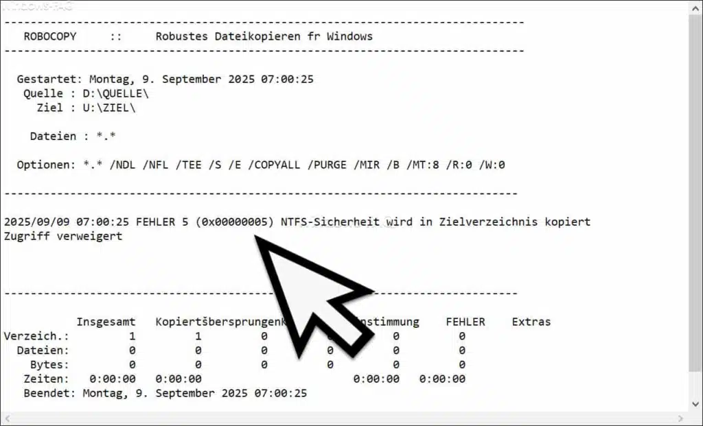 Robocopy Fehlercode 0x00000005