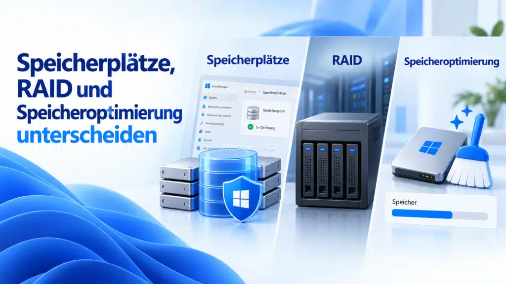 Speicherplätze, RAID und Speicheroptimierung unterscheiden