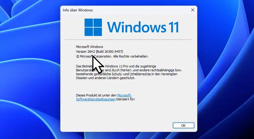 Windows 11 26H2 Build 26300.9457 WinVer