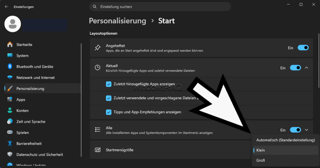 Windows 11 Größe des Startmenüs festlegen