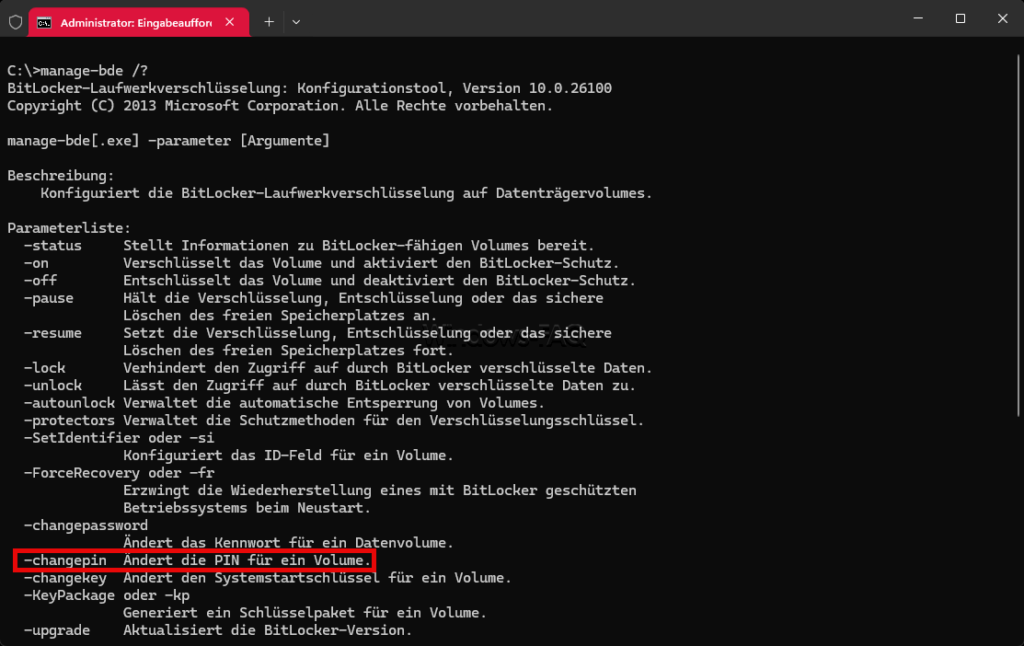 manage-bde -changepin