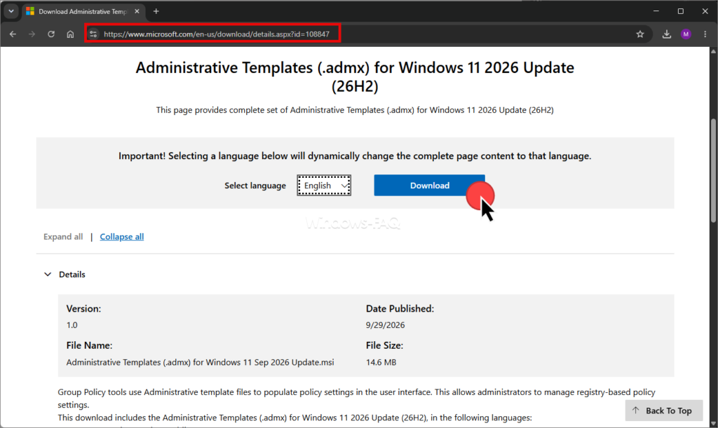 Administrative Templates .admx for Windows 11 2026 Update 26H2