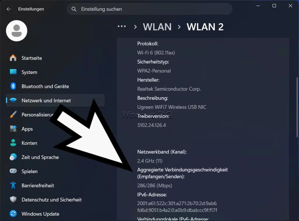 Aggregierte Verbindungsgeschwindigkeit WLAN