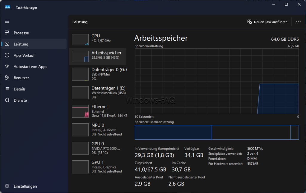 Arbeitsspeicher im Task-Manager