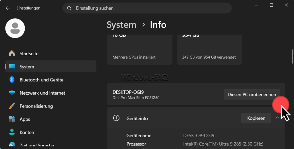 Diesen PC umbenennen in Einstellungen - System - Info