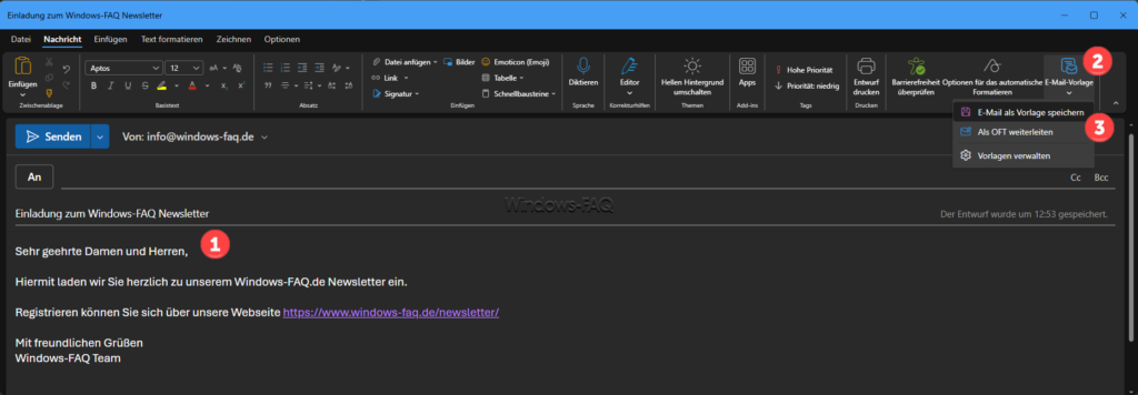 E-Mail Vorlage im Outlook New erstellen und bearbeiten