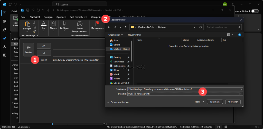 E-Mail als Outlook-Vorlage OFT Datei speichern