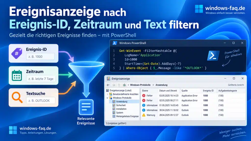 Ereignisanzeige nach Ereignis-ID, Zeitraum und Text filtern