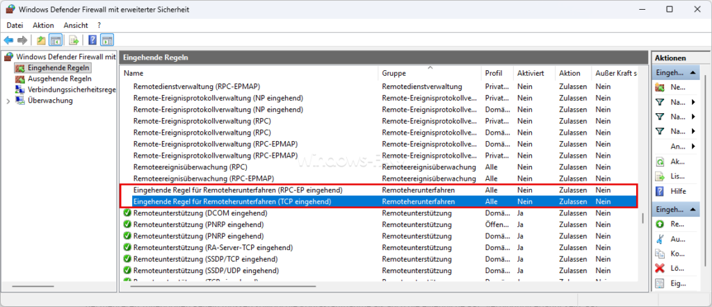 Firewall eingehende Regel für Remoteherunterfahren
