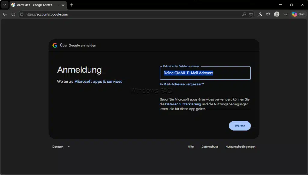 GMAIL Anmeldung bei Google