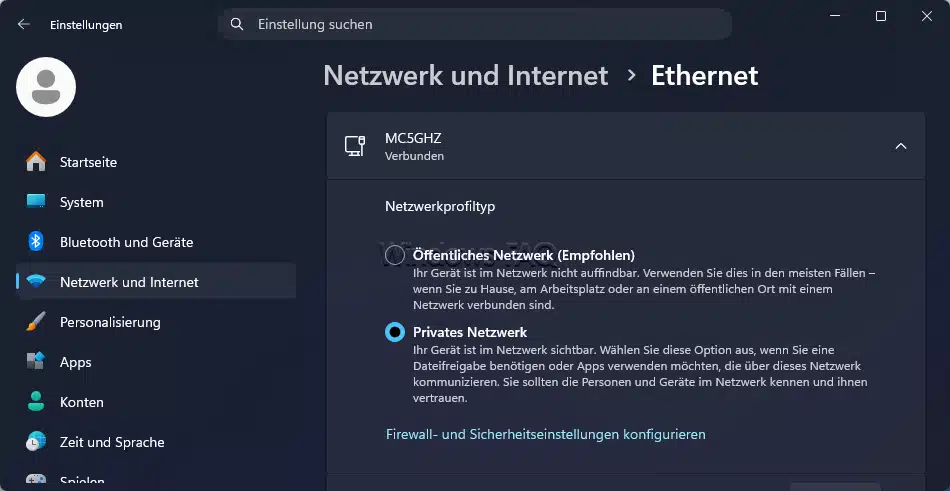 Netzwerk öffentlicht und privat