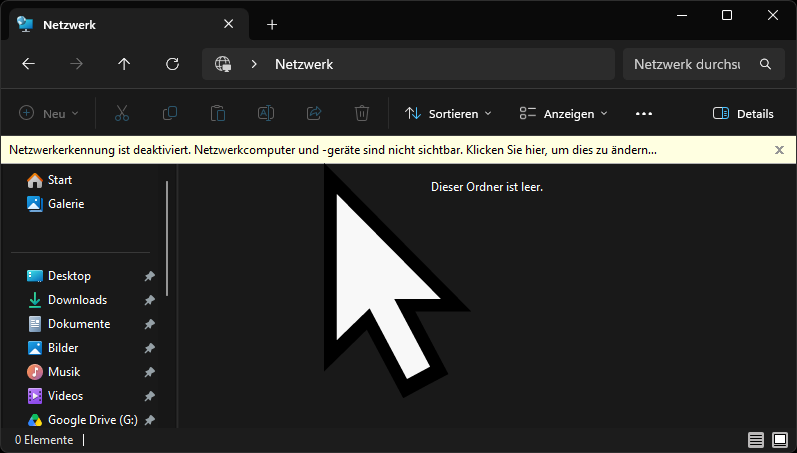 Netzwerkerkennung ist deaktiviert. Netzwerkcomputer und -geräte sind nicht sichtbar