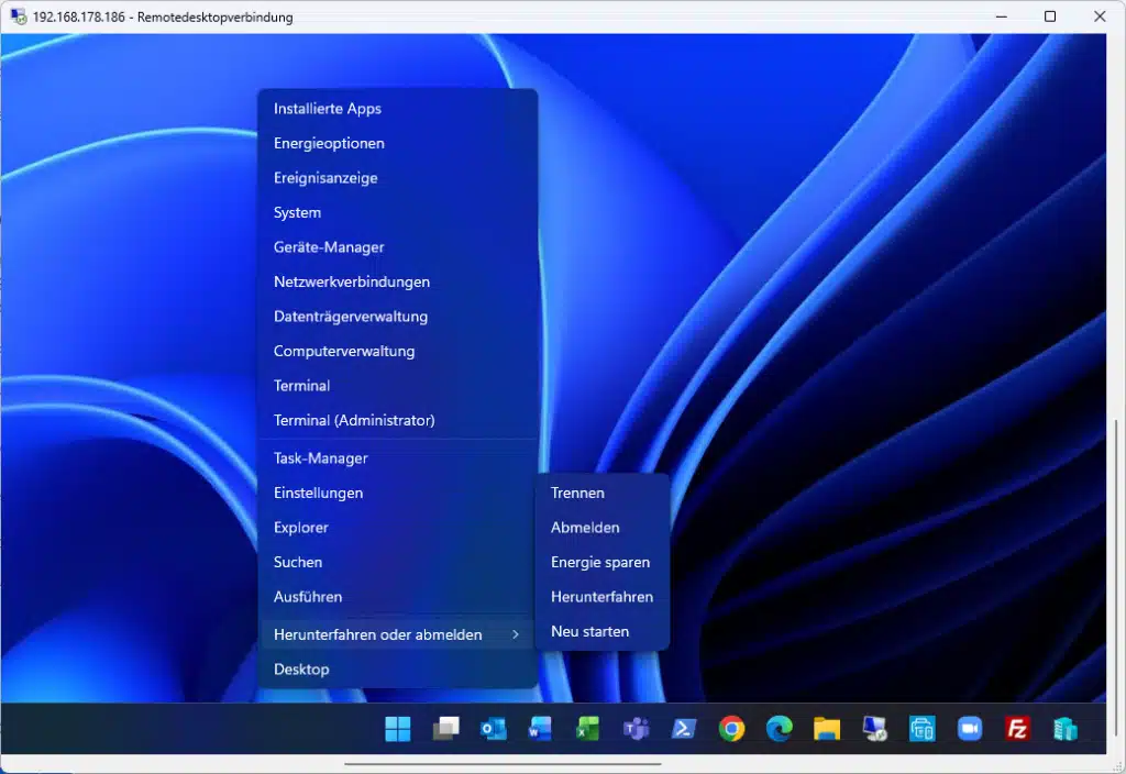 Per Remotedesktopverbindung den PC remote herunterfahren