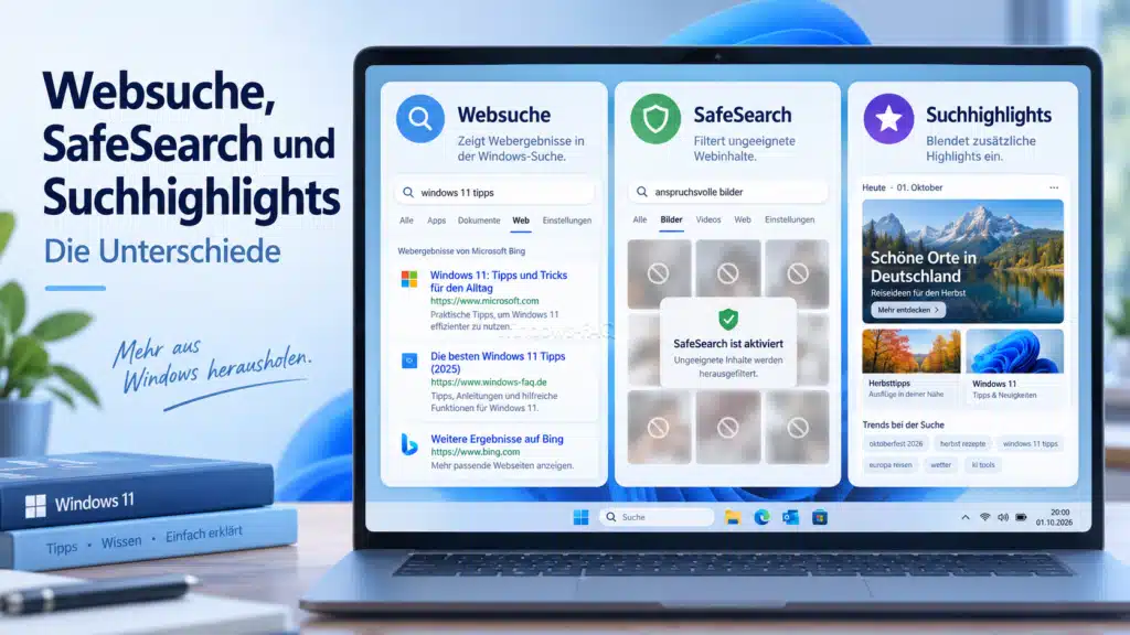 Websuche, SafeSearch und Suchhighlights - Die Unterschiede