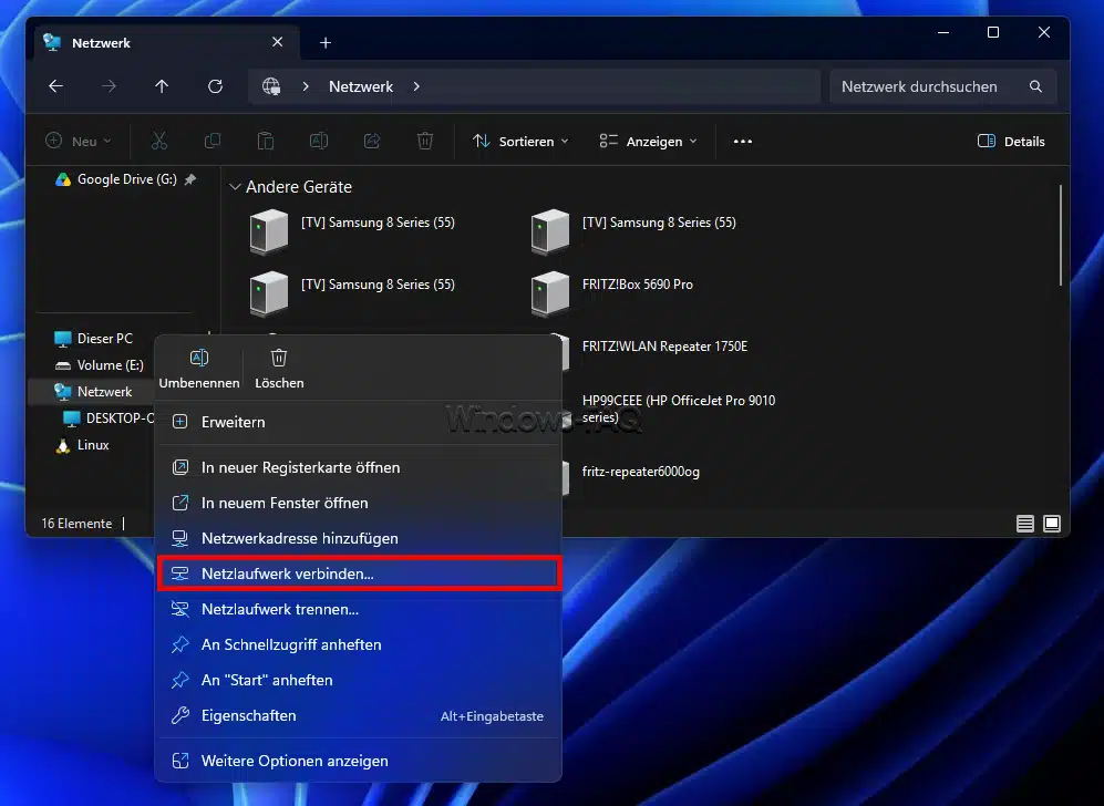 Windows Explorer Netzlaufwerk verbinden