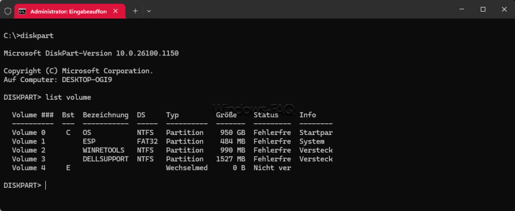 Windows Laufwerk per Diskpart suchen