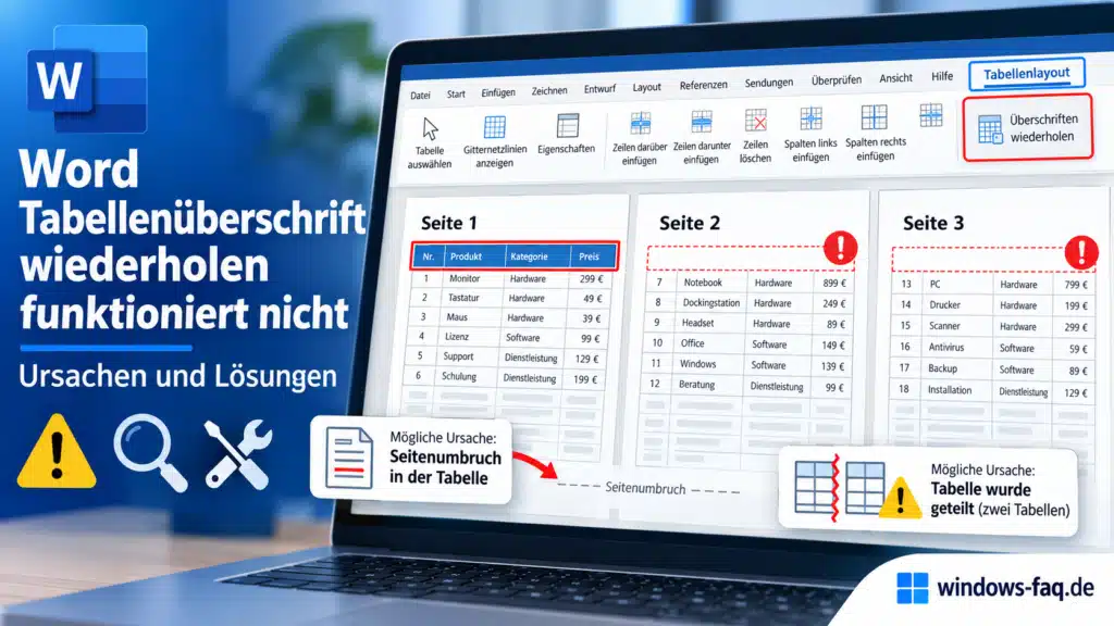 Word Tabellenüberschrift wiederholen funktioniert nicht