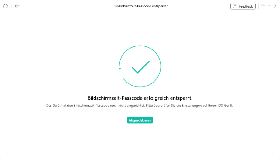 Bildschirmzeit-Passcode erfolgreich entsperrt.